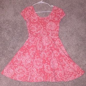 Coral and White Skater Dress